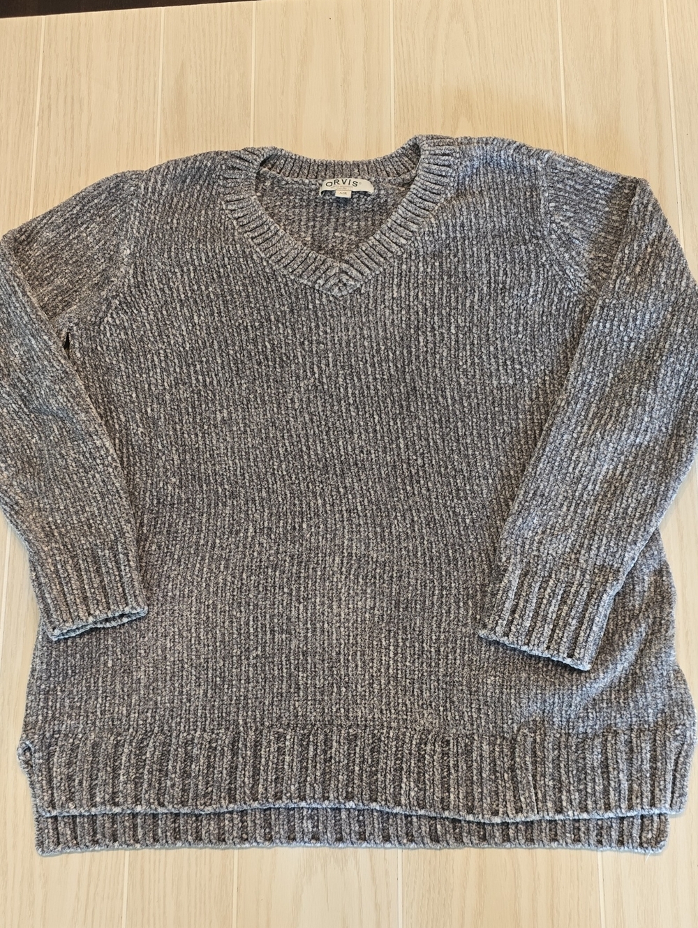 Womens Orvis Pullover V-neck Gray Silver Sweater Large E06